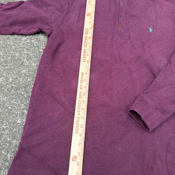 Polo Ralph Lauren Burgundy Quarter-Zip Sweatshirt, Teal Pony Logo, Size LT - Picture 4 of 6